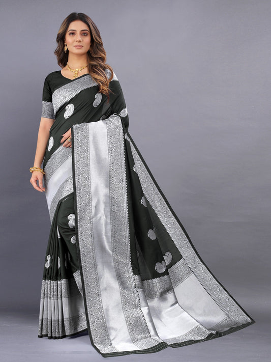Vedant Vastram Soft Litchi Silk Banarasi Silk Saree - Black | Swadesiicart