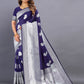 Vedant Vastram Soft Litchi Silk Banarasi Silk Saree - Navy | Swadesiicart