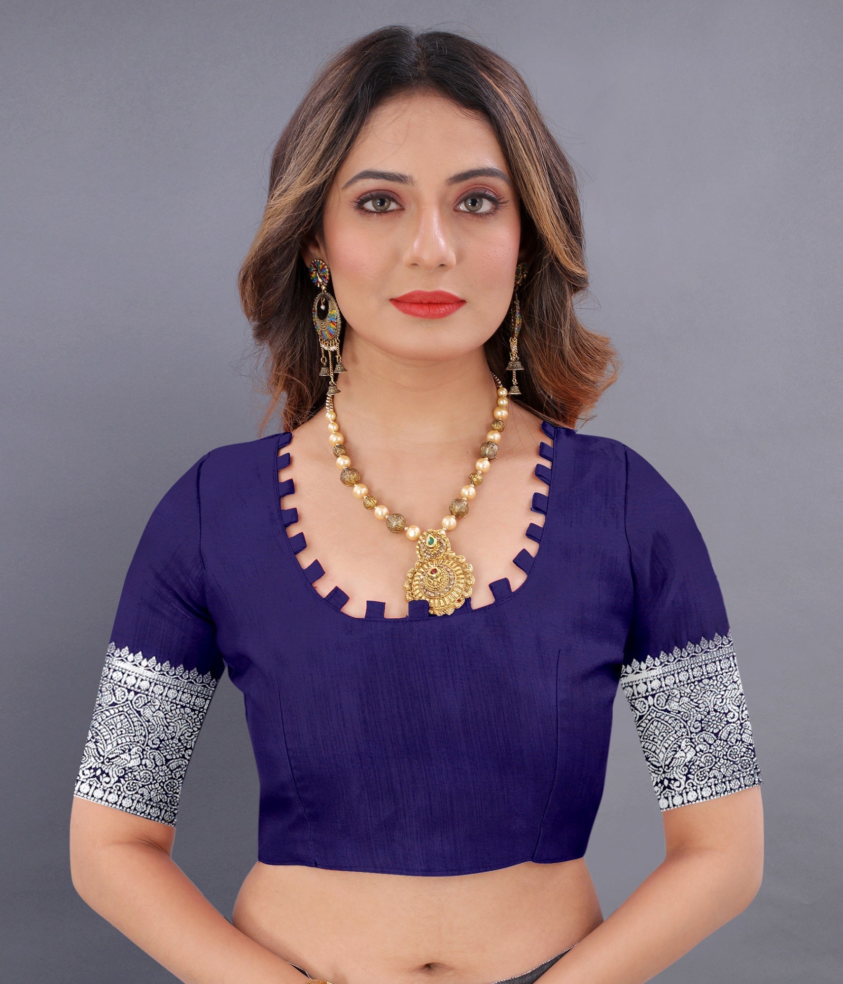 Vedant Vastram Soft Litchi Silk Banarasi Silk Saree - Navy | Swadesiicart