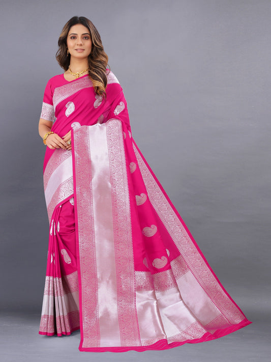 Vedant Vastram Soft Litchi Silk Banarasi Silk Saree - Pink | Swadesiicart