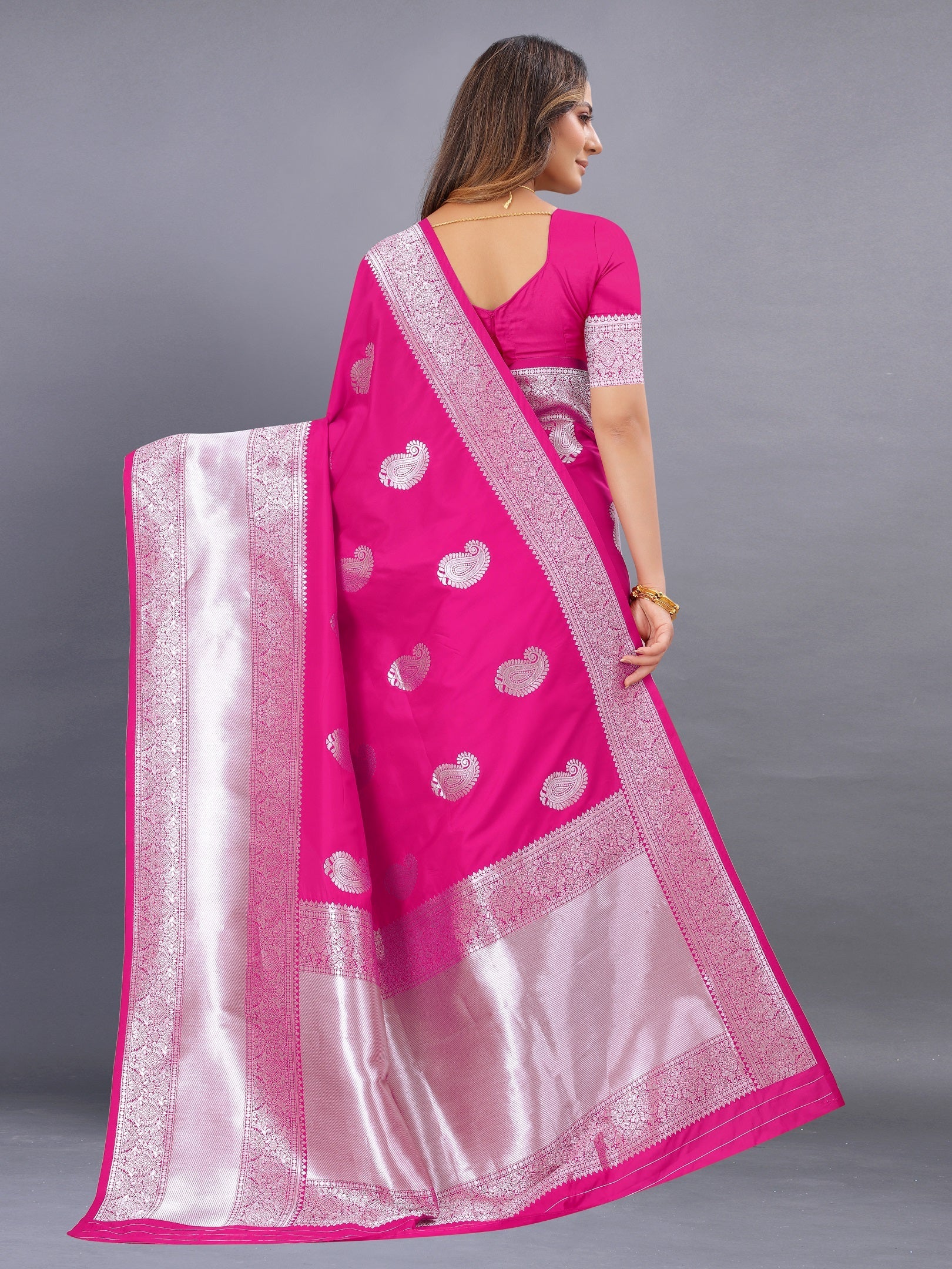 Vedant Vastram Soft Litchi Silk Banarasi Silk Saree - Pink | Swadesiicart