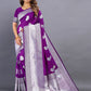 Vedant Vastram Soft Litchi Silk Banarasi Silk Saree - Purple | Swadesiicart
