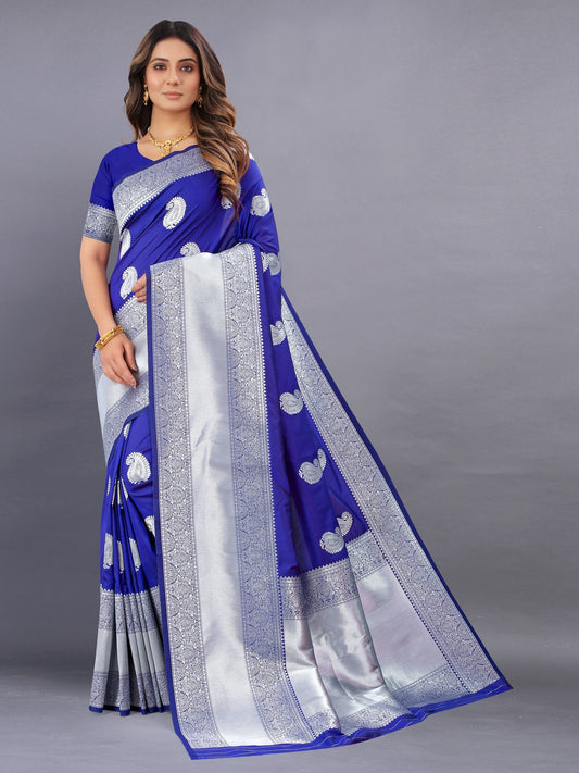 Vedant Vastram Soft Litchi Silk Banarasi Silk Saree - Royal Blue | Swadesiicart
