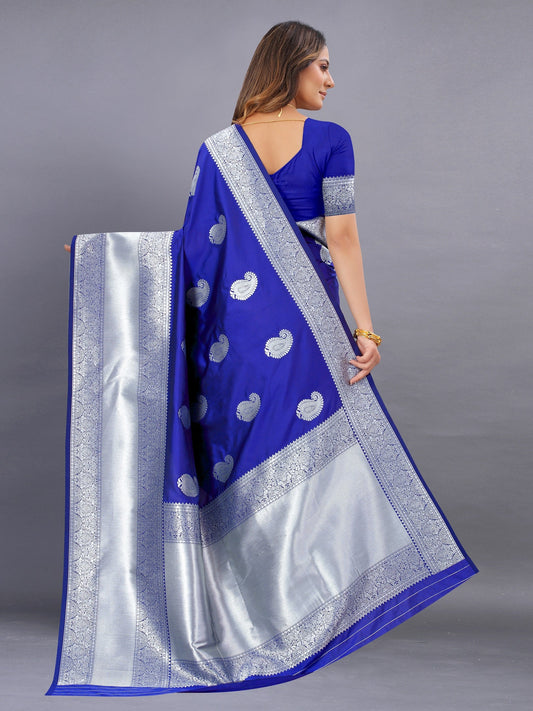 Vedant Vastram Soft Litchi Silk Banarasi Silk Saree - Royal Blue | Swadesiicart