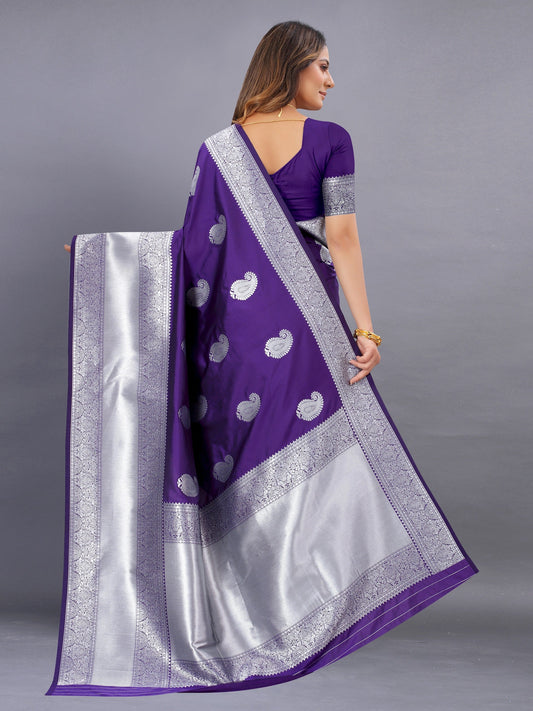 Vedant Vastram Soft Litchi Silk Banarasi Silk Saree - Violet | Swadesiicart