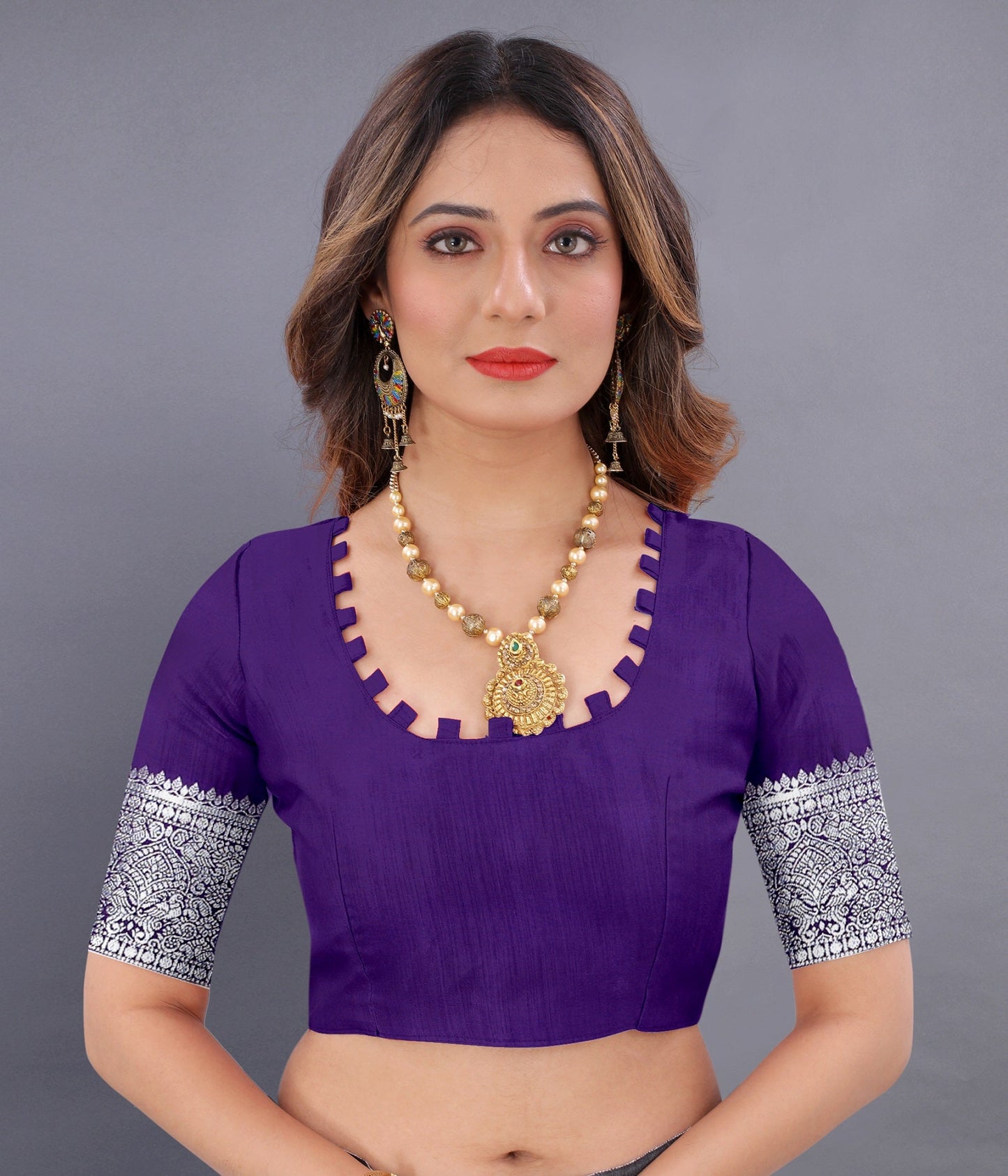 Vedant Vastram Soft Litchi Silk Banarasi Silk Saree - Violet | Swadesiicart