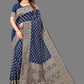 Vedant Vastram Soft Litchi Silk Banarasi Silk Saree - Navy | Swadesiicart