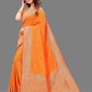 Vedant Vastram Soft Litchi Silk Banarasi Silk Saree - Orange | Swadesiicart