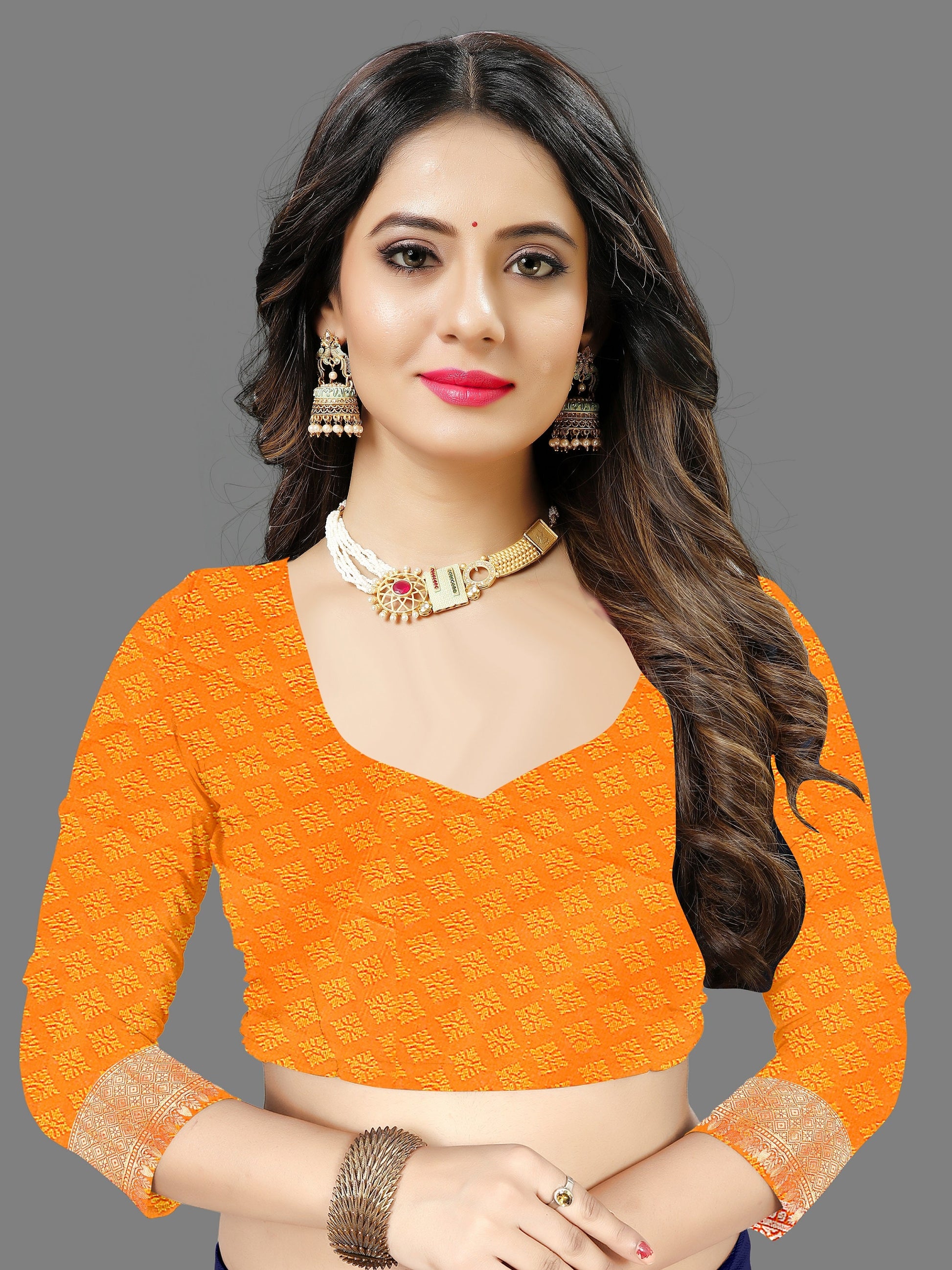 Vedant Vastram Soft Litchi Silk Banarasi Silk Saree - Orange | Swadesiicart
