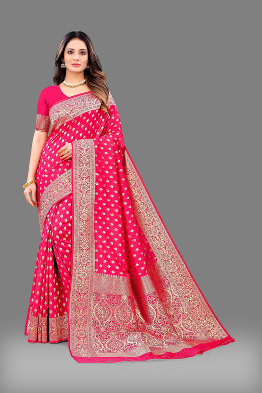 Vedant Vastram Soft Litchi Silk Banarasi Silk Saree - Pink | Swadesiicart
