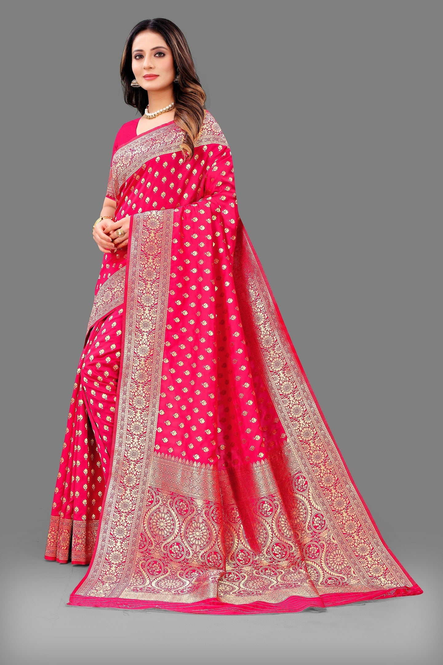 Vedant Vastram Soft Litchi Silk Banarasi Silk Saree - Pink | Swadesiicart