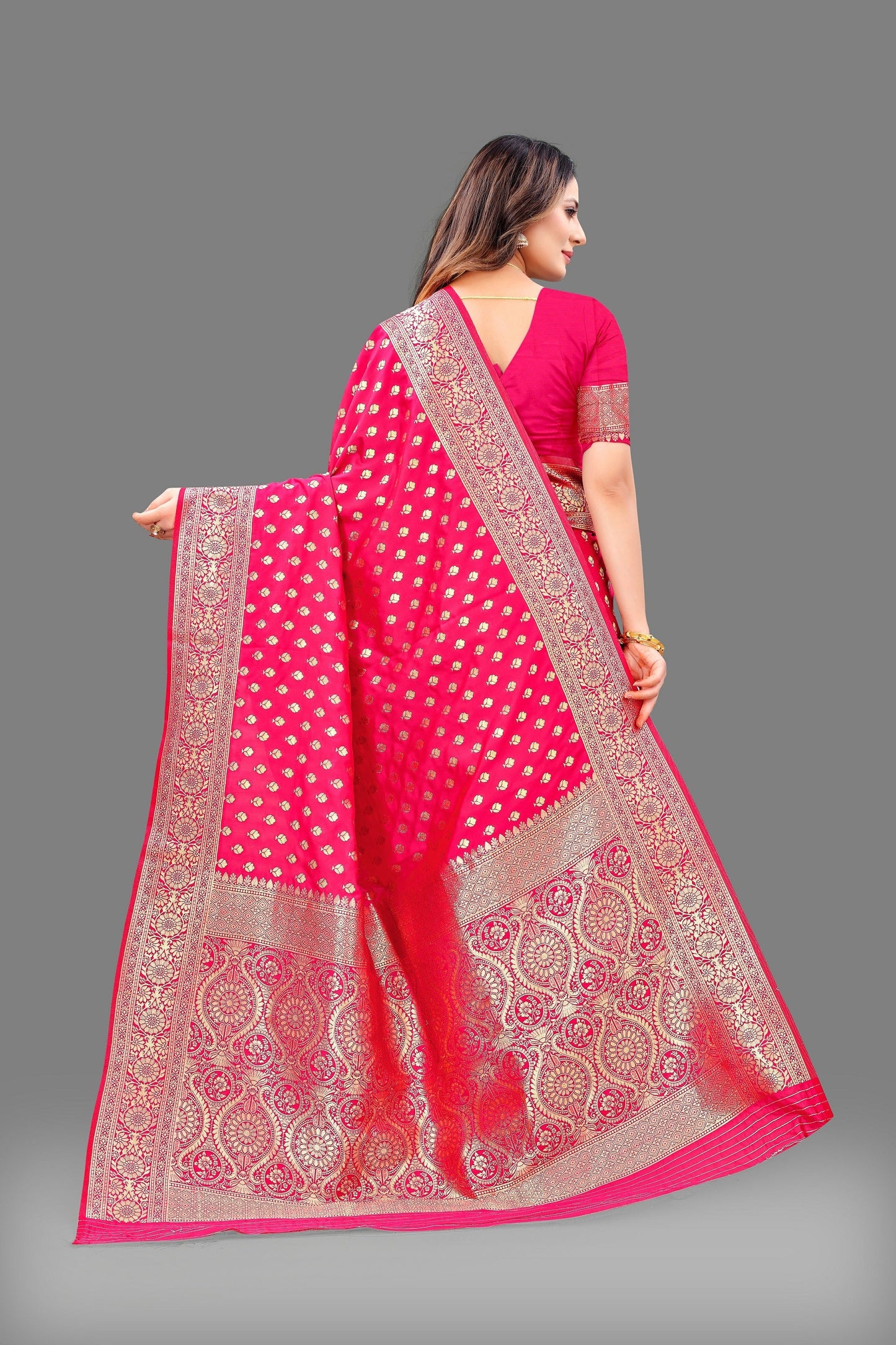 Vedant Vastram Soft Litchi Silk Banarasi Silk Saree - Pink | Swadesiicart