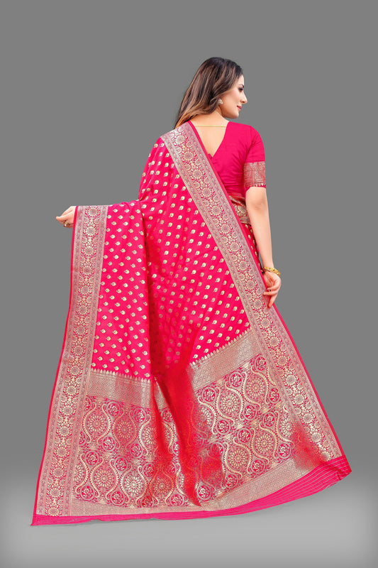 Vedant Vastram Soft Litchi Silk Banarasi Silk Saree - Pink | Swadesiicart