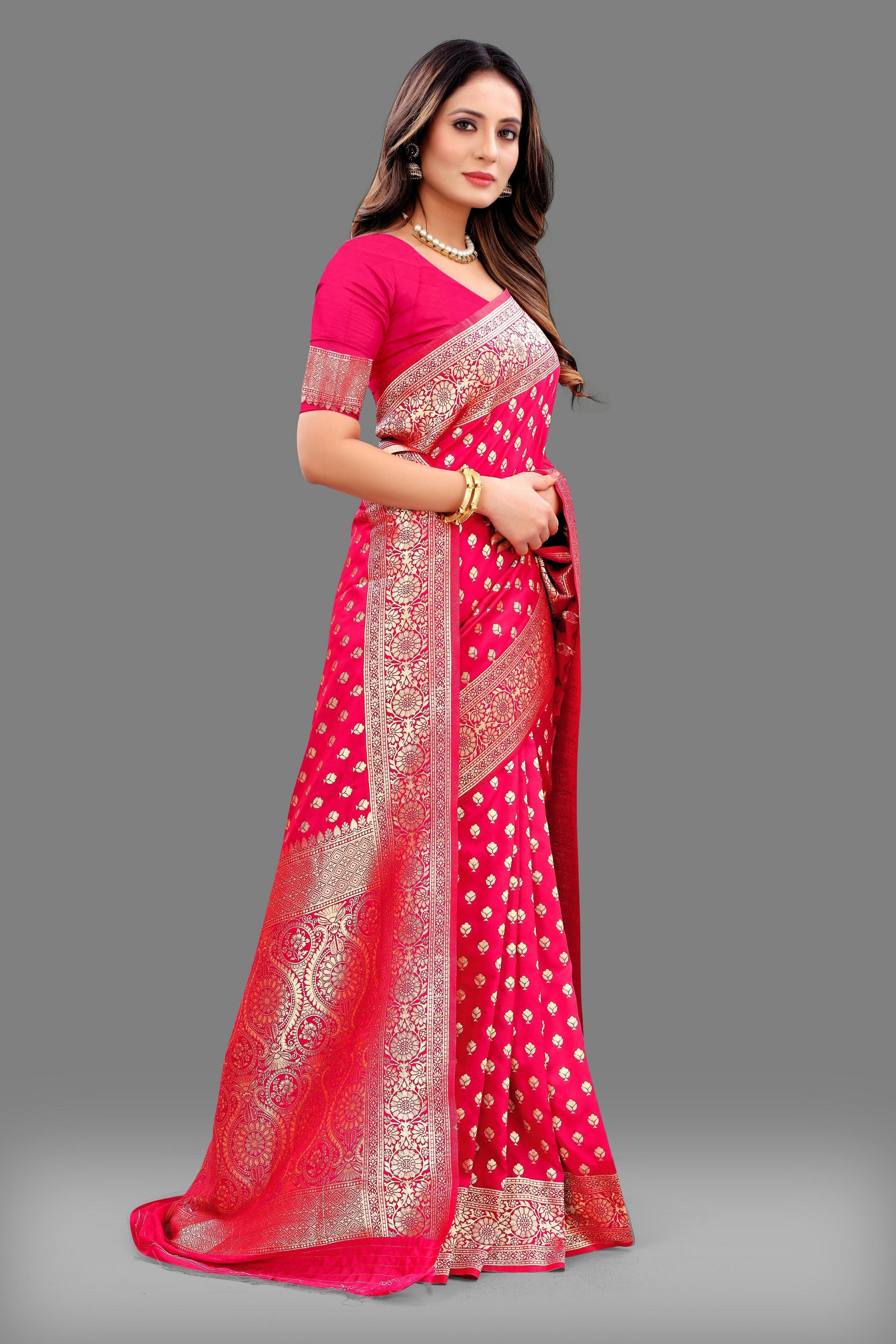 Vedant Vastram Soft Litchi Silk Banarasi Silk Saree - Pink | Swadesiicart