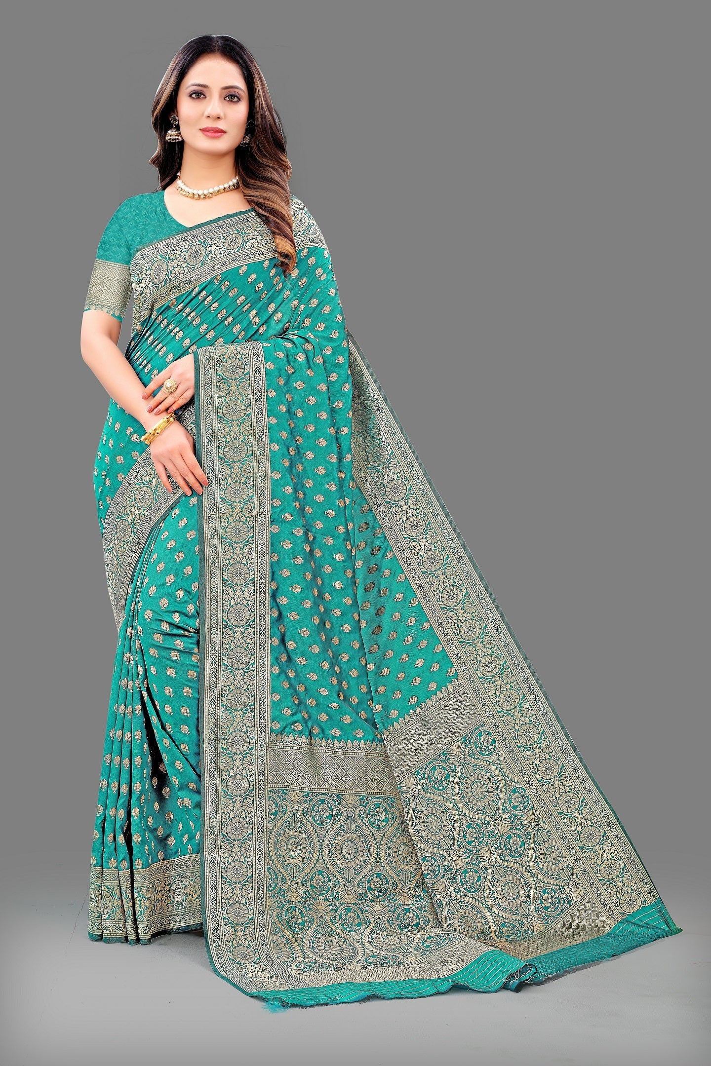 Vedant Vastram Soft Litchi Silk Banarasi Silk Saree - Rama | Swadesiicart
