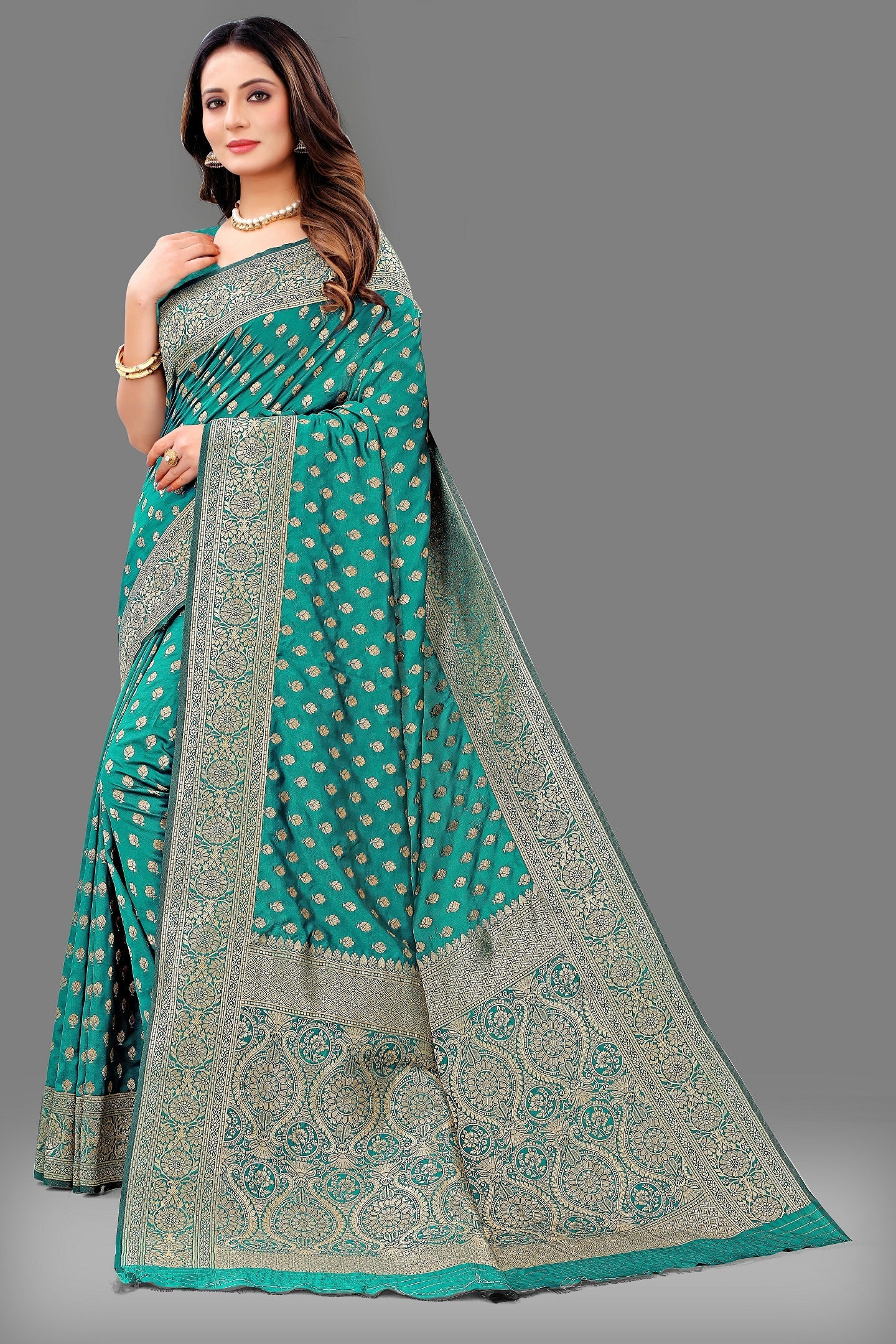 Vedant Vastram Soft Litchi Silk Banarasi Silk Saree - Rama | Swadesiicart