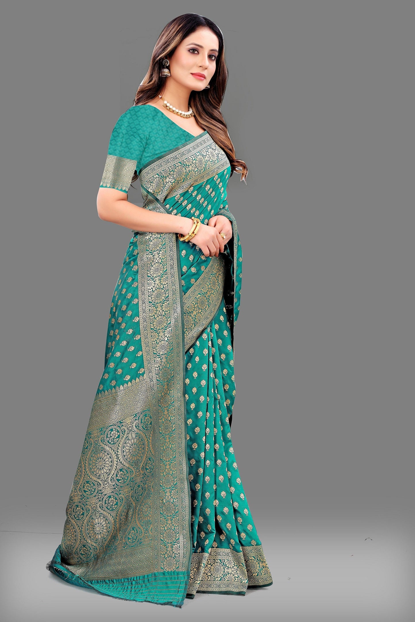 Vedant Vastram Soft Litchi Silk Banarasi Silk Saree - Rama | Swadesiicart