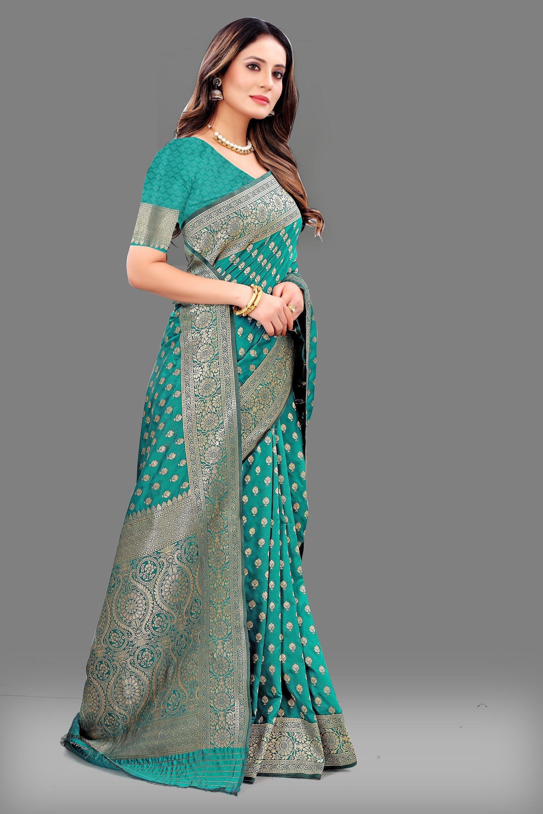 Vedant Vastram Soft Litchi Silk Banarasi Silk Saree - Rama | Swadesiicart