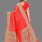 Vedant Vastram Soft Litchi Silk Banarasi Silk Saree - Red | Swadesiicart