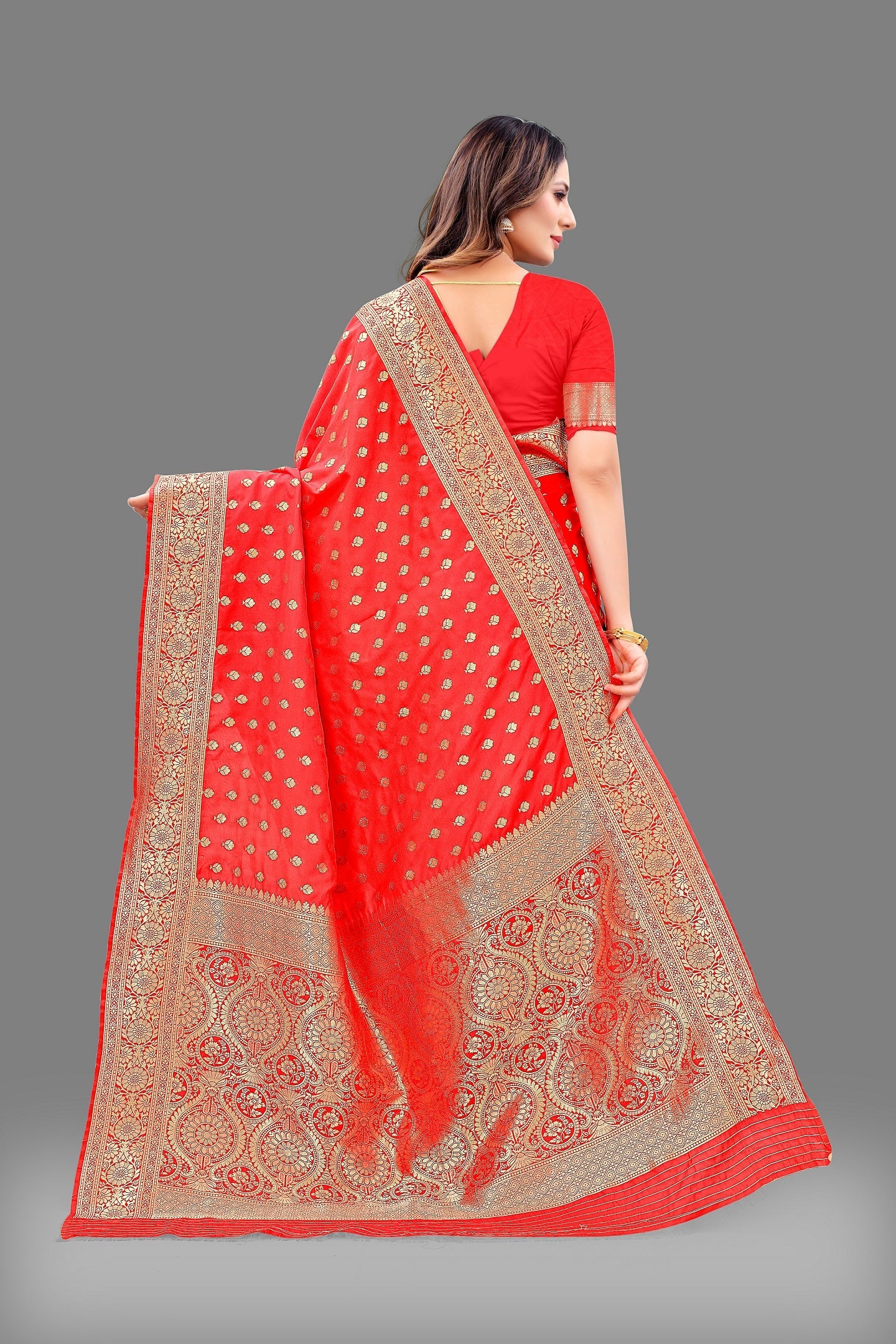 Vedant Vastram Soft Litchi Silk Banarasi Silk Saree - Red | Swadesiicart