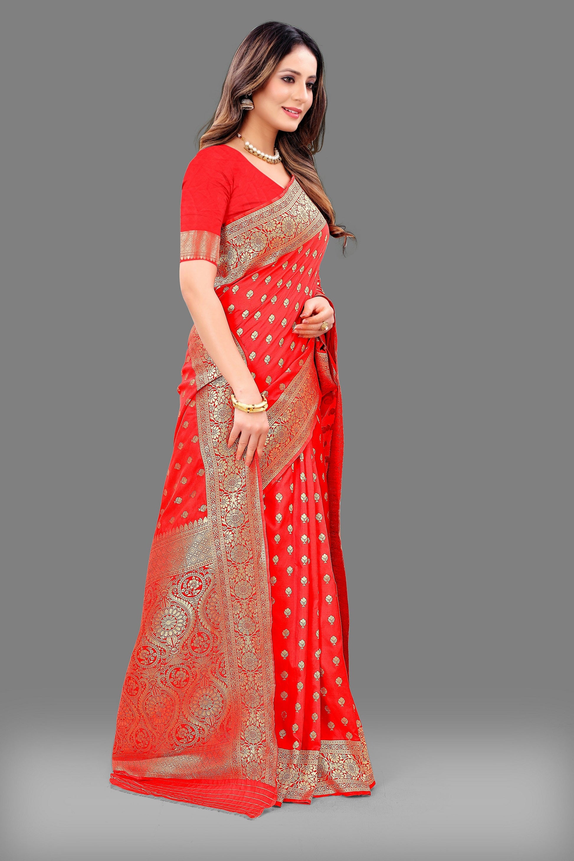 Vedant Vastram Soft Litchi Silk Banarasi Silk Saree - Red | Swadesiicart