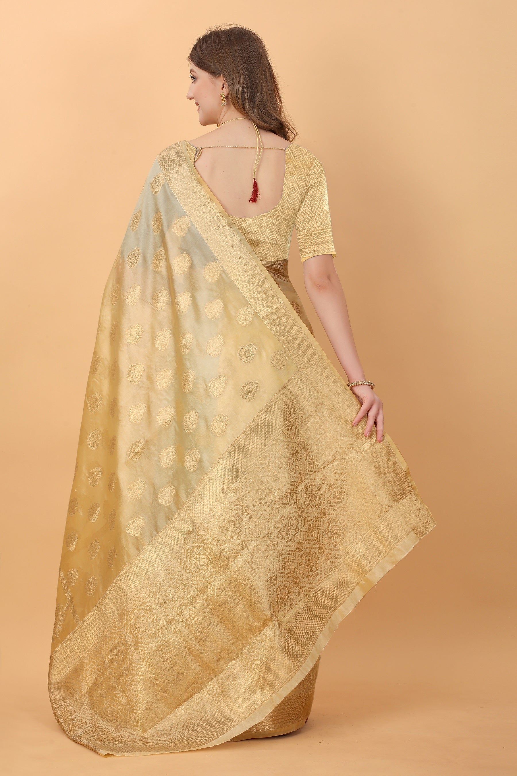 Vedant Vastram Organza Silk Banarasi Silk Saree - Gold | Swadesiicart