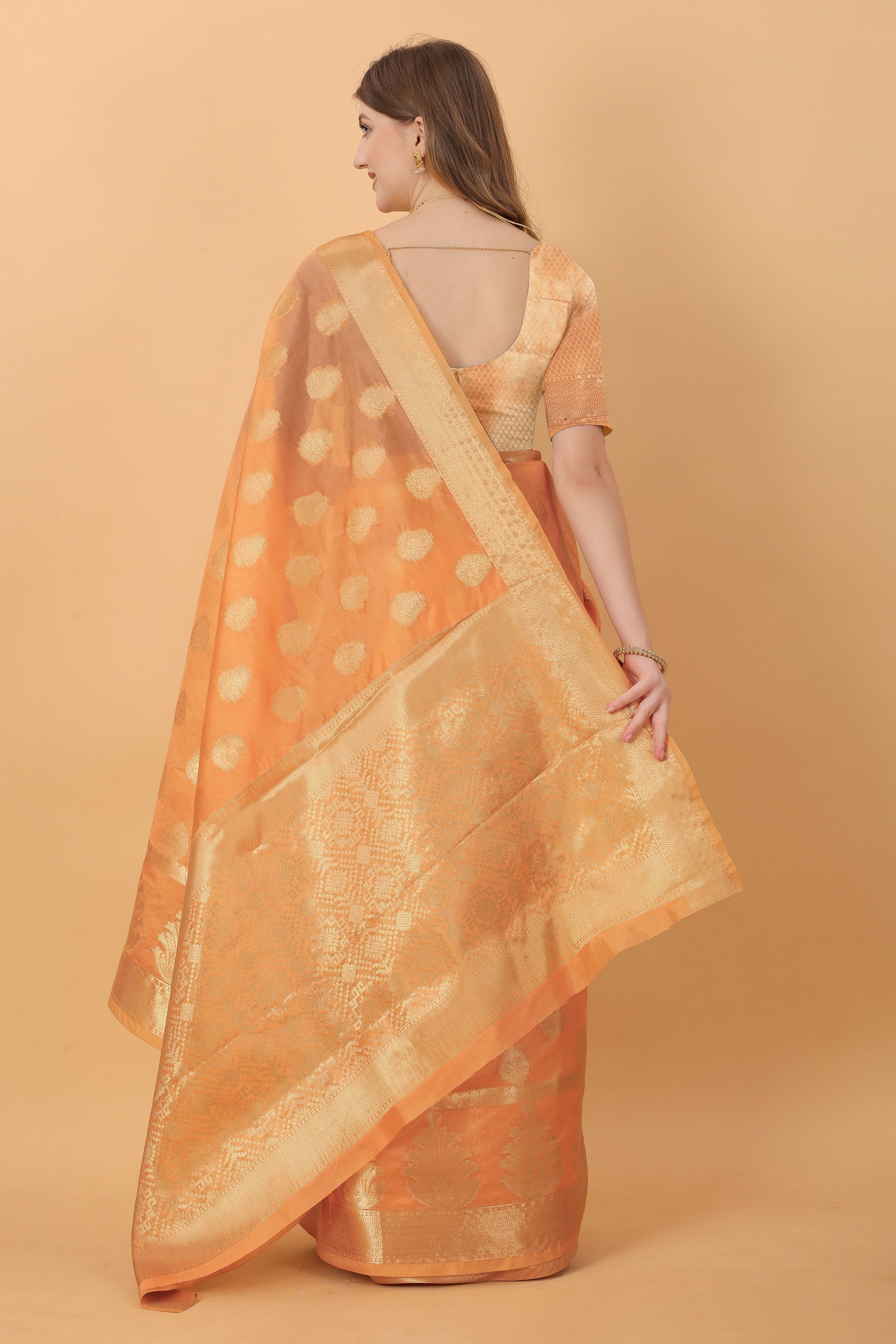 Vedant Vastram Organza Silk Banarasi Silk Saree - Orange | Swadesiicart
