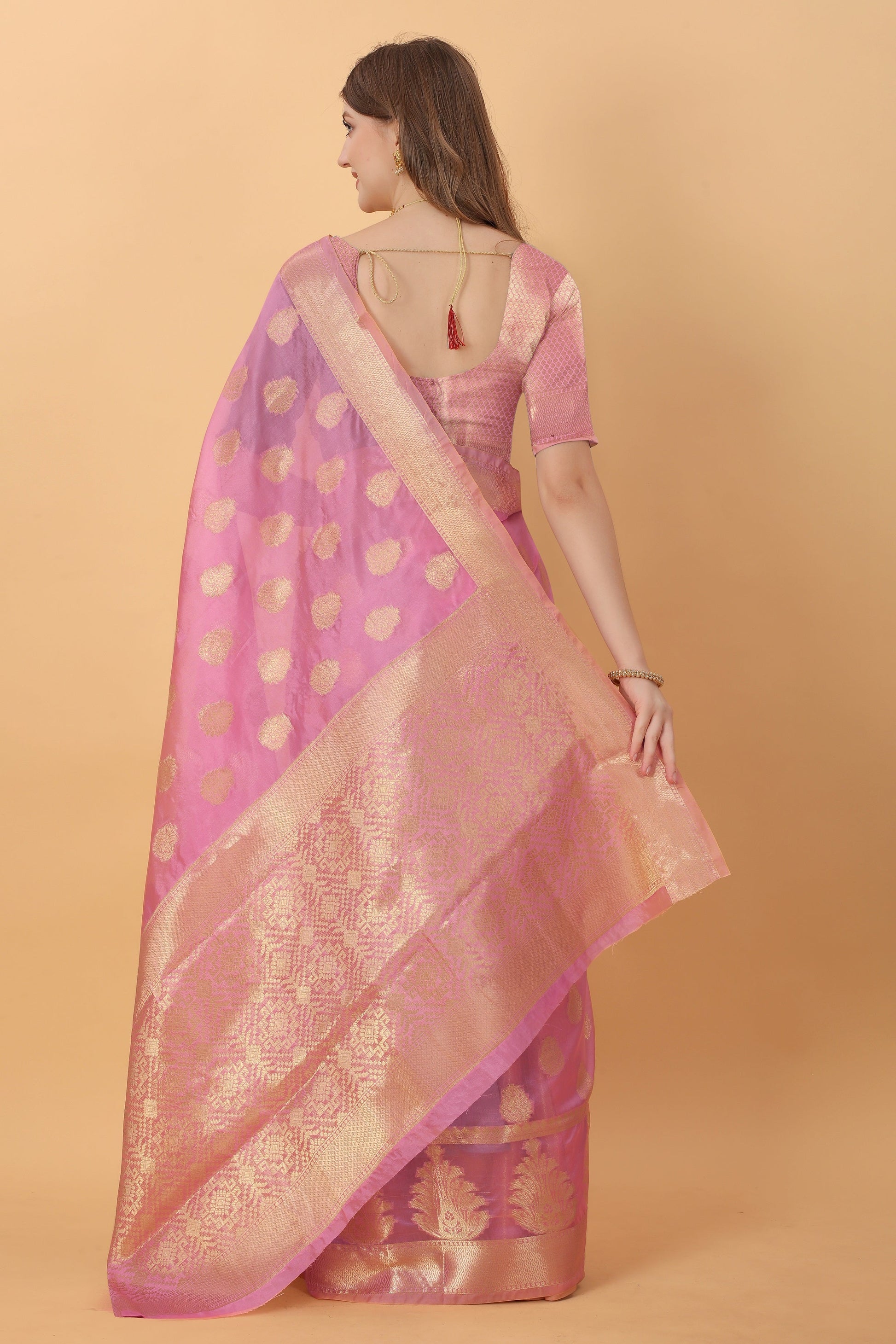 Vedant Vastram Organza Silk Banarasi Silk Saree - Pink | Swadesiicart