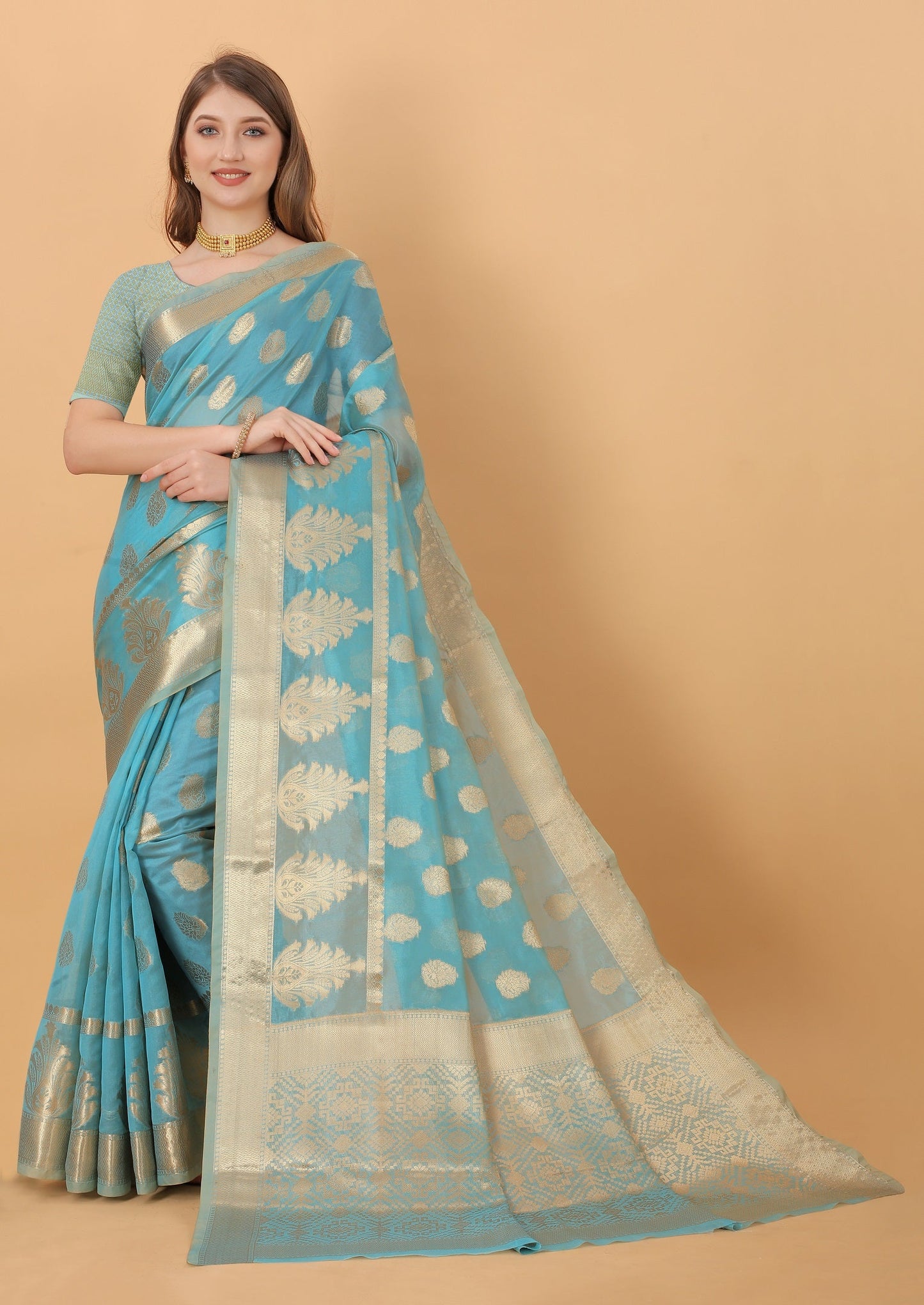 Vedant Vastram Organza Silk Banarasi Silk Saree - Rama | Swadesiicart