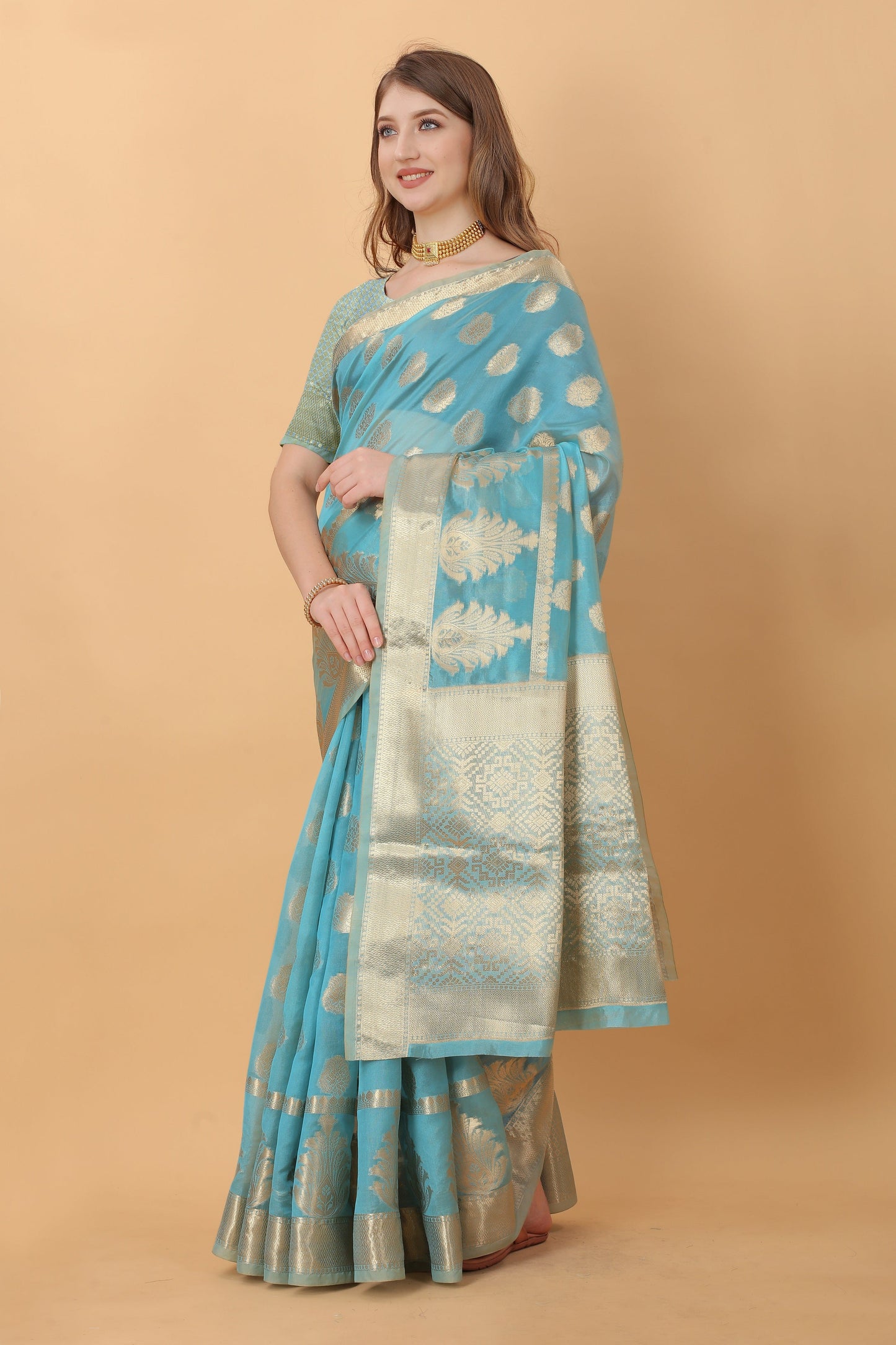 Vedant Vastram Organza Silk Banarasi Silk Saree - Rama | Swadesiicart