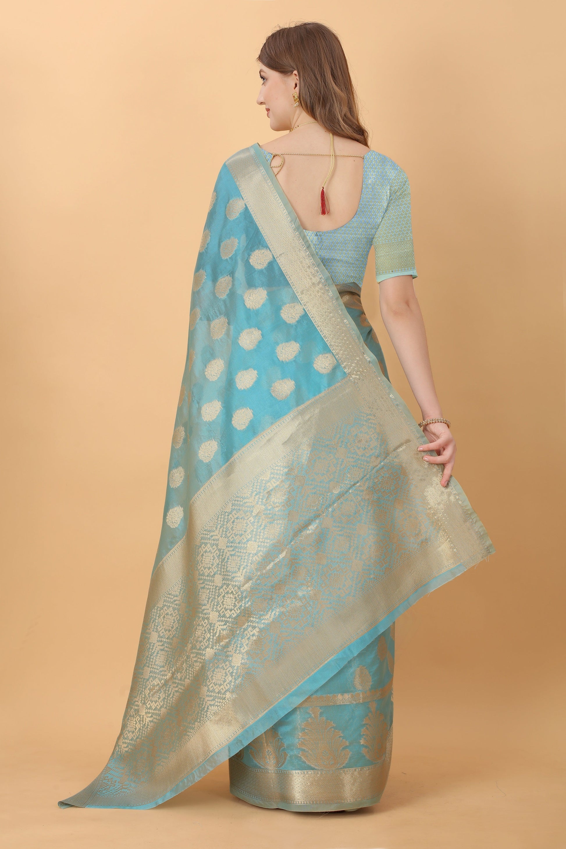 Vedant Vastram Organza Silk Banarasi Silk Saree - Rama | Swadesiicart