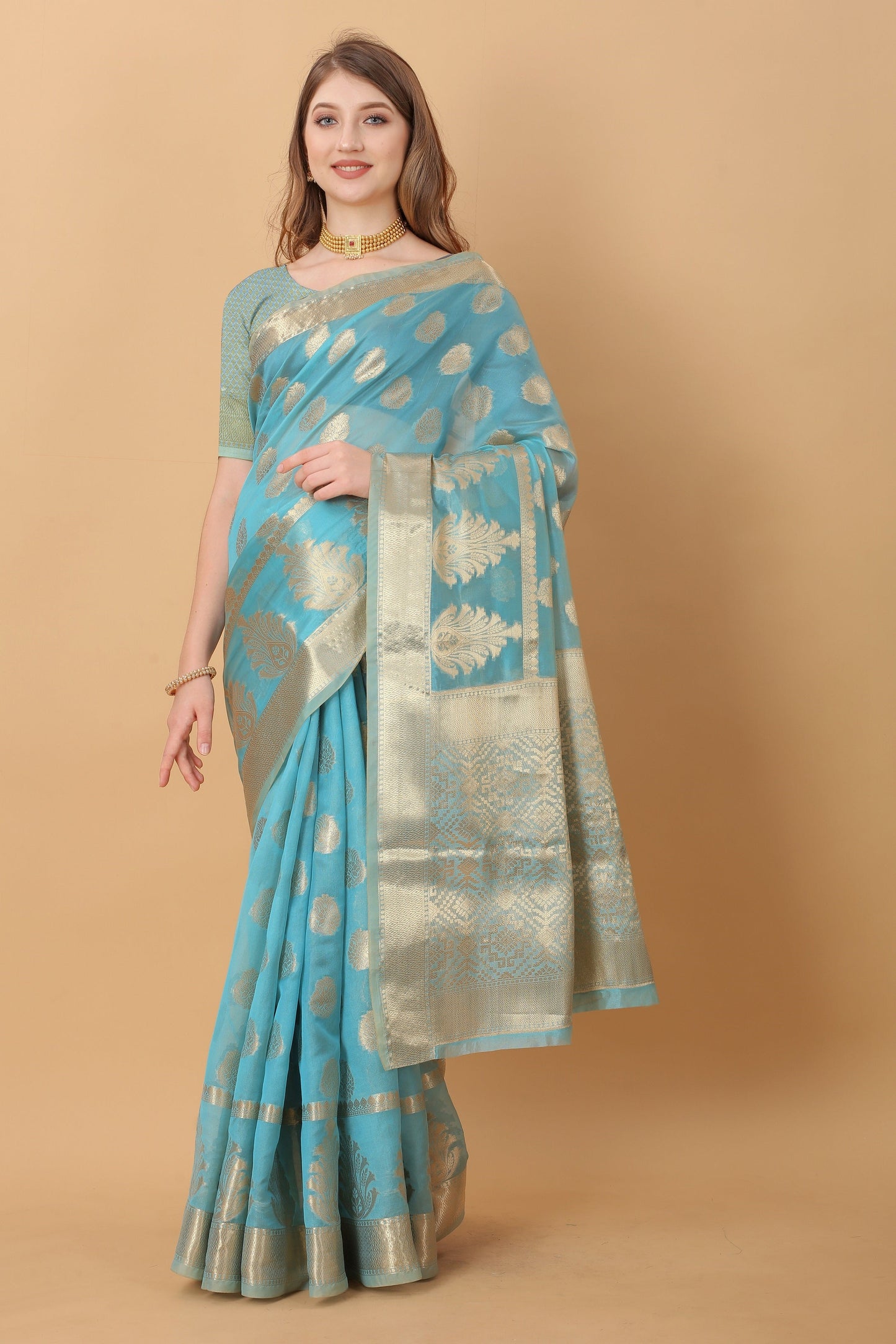 Vedant Vastram Organza Silk Banarasi Silk Saree - Rama | Swadesiicart