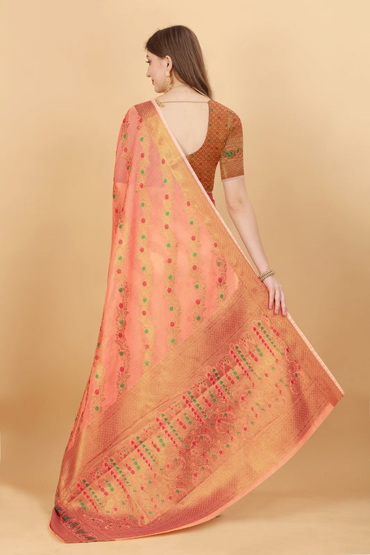 Vedant Vastram Soft Cotton Silk Banarasi Silk Saree - Peach | Swadesiicart