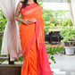 Very Much Indian Pure Cotton Handloom Saree With Intricate Borders - Orange | Swadesiicart