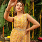 Janasya Mustard Georgette Floral Saree | Swadesiicart