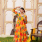 Vaasva Women Mustard Organza Multi Floral Print & Embroidered Anarkali Kurta, Pant & Dupatta set | Swadesiicart
