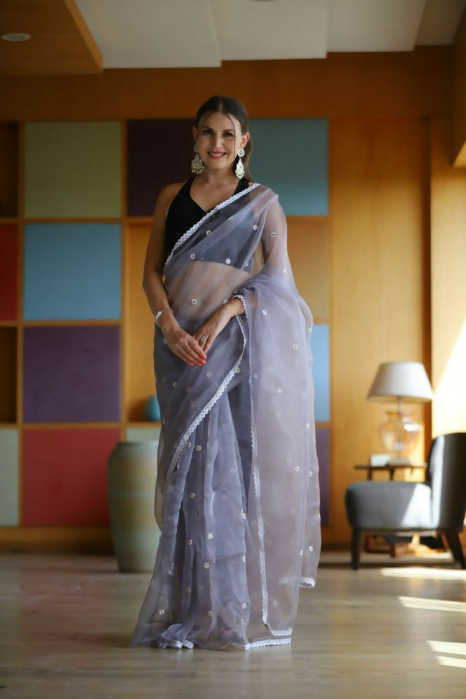 Vamsee Manbhari Purple Organza Saree - Swadesiicart