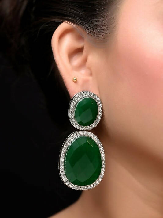 Smart Dangler With Rhino Stone Border Green Earrings For Women and Girls By House of Ree - Swadesiicart
