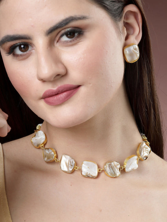 NVR Women's Gold-Polished Mother of Pearl Handcrafted Jewellery Set - NR Retail-NVR