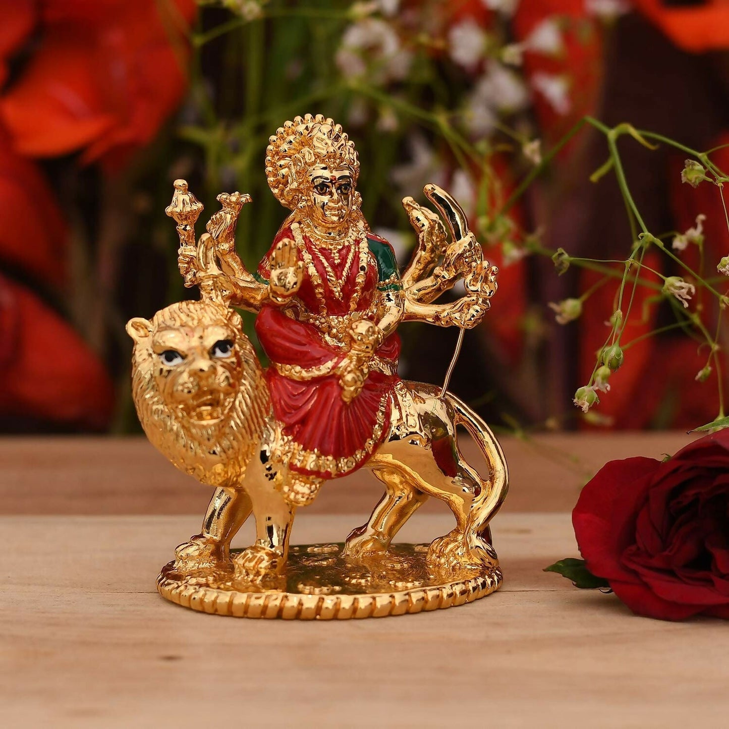 Collectible India Gold-Polished Goddess Maa Durga Sherawali Mata Idol - Swadesiicart