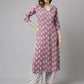 FIORRA Women's Light Purple Cotton A-Line Kurta Palazzo Set - Swadesiicart