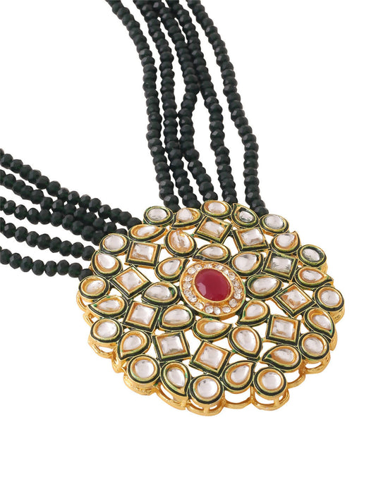 NVR Women Gold-Polished Kundan Studded Jewellery Set - Swadesiicart