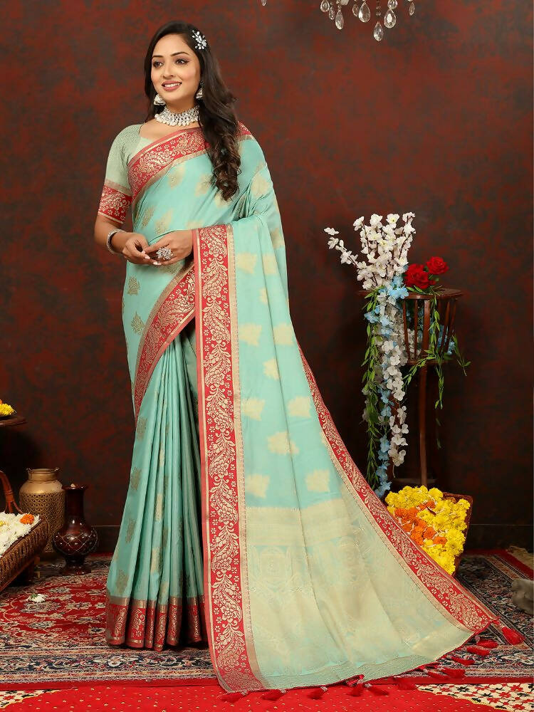 Lorenvalley Fashion Skyblue Cotton Woven Design with Zari Weaving Design Saree - Swadesiicart