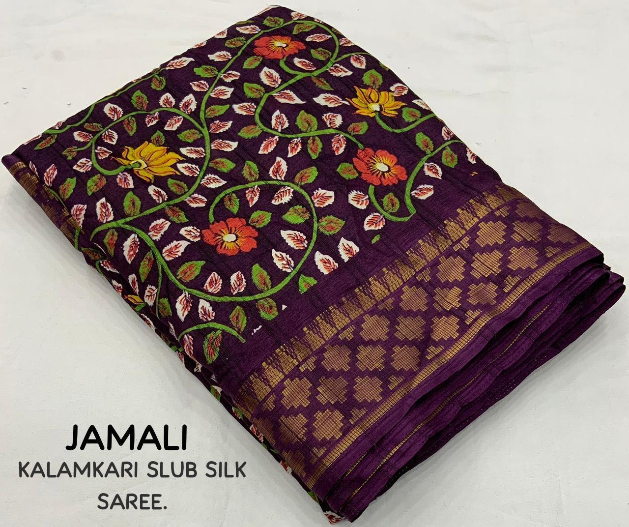 Purple Slub Silk Printed Saree with Unstitched Blouse - Hiral Fashion | Swadesiicart