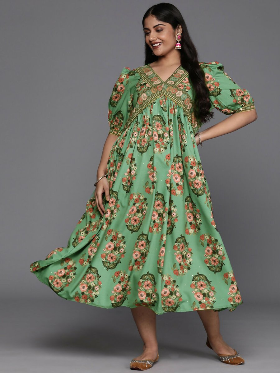 Ahalyaa Women's Traditional wear Ethnic Dress - Green | Swadesiicart