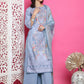 Jyoti Fashion Women's Grey Satin Traditional Digital Print with Crystal work Kurta with Trouser & Dupatta | Swadesiicart