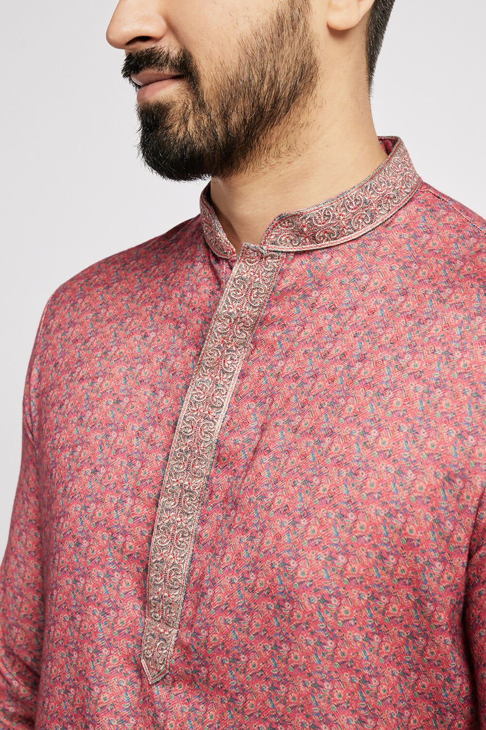 Ethnic India Pink Men's Kurta Abstract Polyester | Swadesiicart