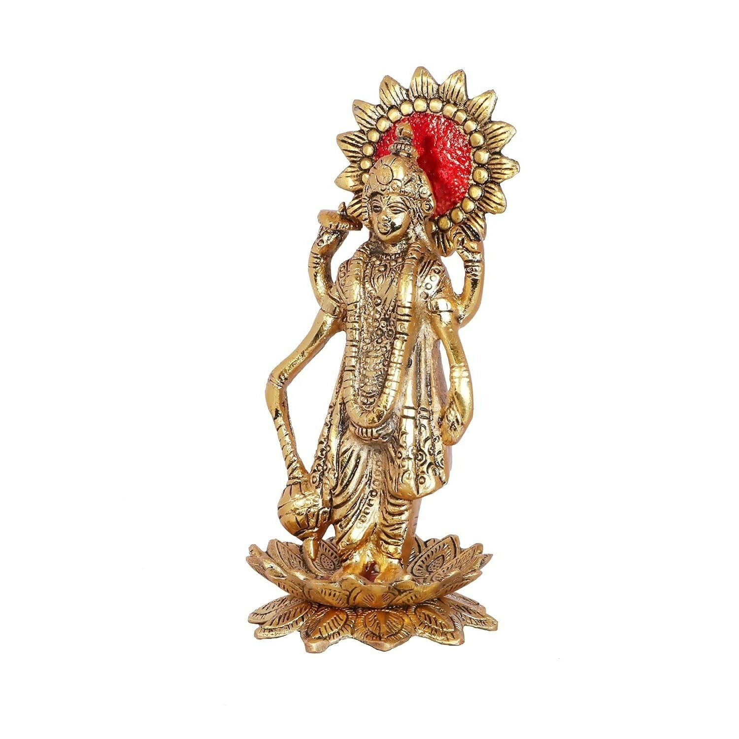 Kridaykraft Gold-Polished Narayan/Vishnu Standing On Lotus Metal Statue - Swadesiicart