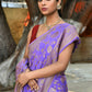 Joban Fashion Dark Lilac Crepe Chiffon Pure Handloom Banarasi Silk Saree | Swadesiicart