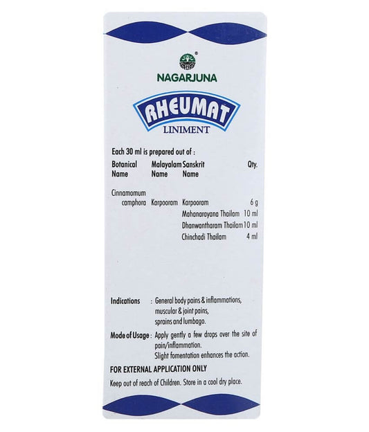 Nagarjuna Ayurveda Rheumat Liniment Ingredients